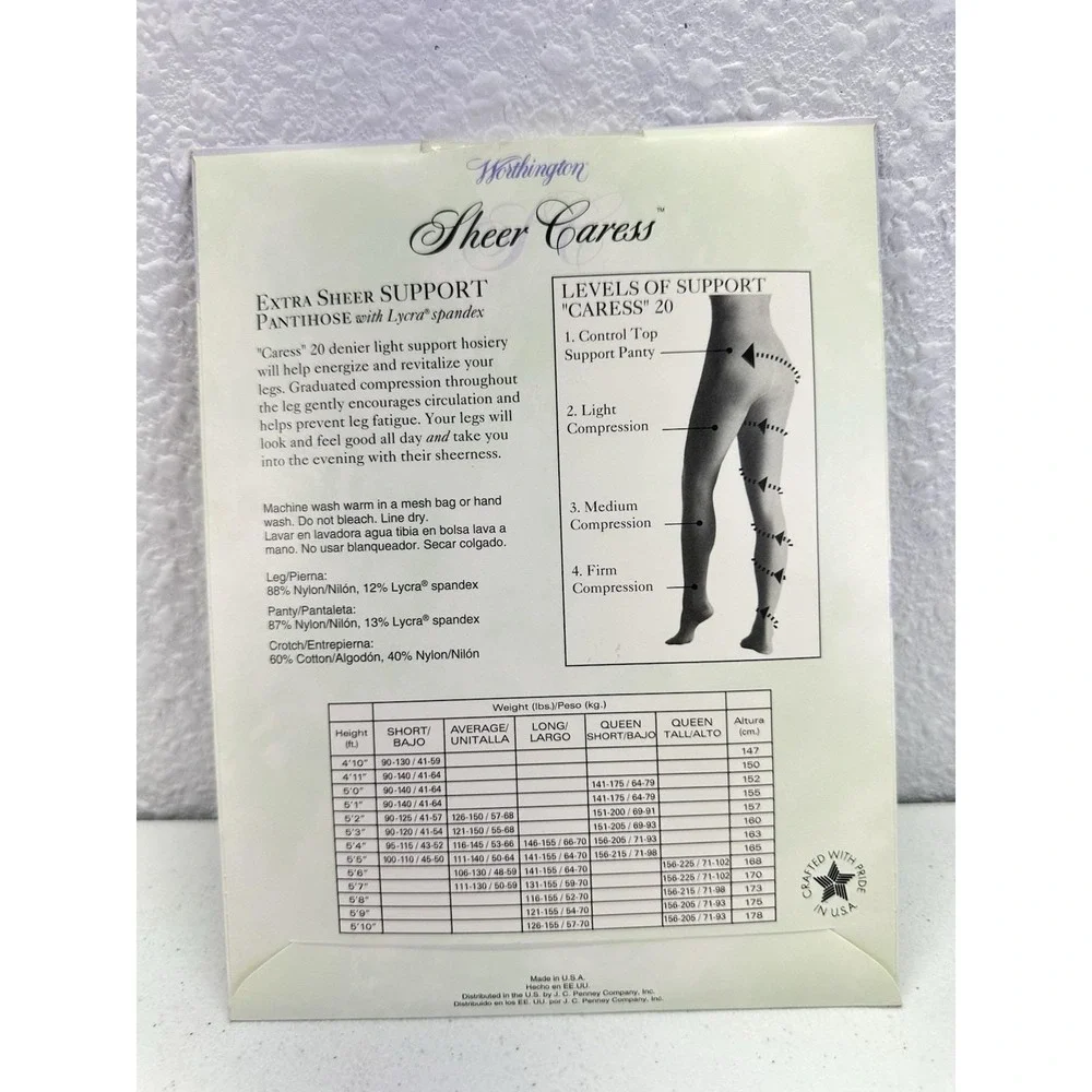 Sheer Caress JC Penney Sheer Support Pantyhose Bone QUEEN TALL Worthington